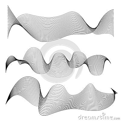 Set of abstract smooth lines isolated on white background Vector Illustration