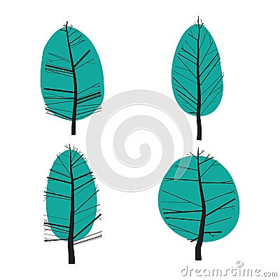 Set of abstract stylized illustration of trees Vector Illustration