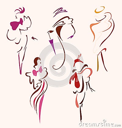 Set of abstract stylized model Vector Illustration
