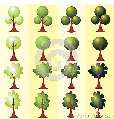 Set of abstract stylized trees. Clip art Vector Illustration