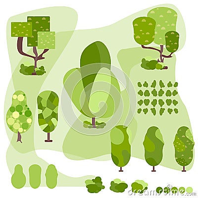 Set of abstract stylized trees. Flat style Vector Illustration