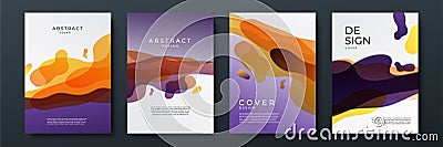 Set of abstract vector cover design backgrounds with line liquid fluid waves. Vector illustration. Suit for business, corporate, Cartoon Illustration