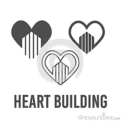 set abstract vector illustration heart building icon logo construction black color Vector Illustration