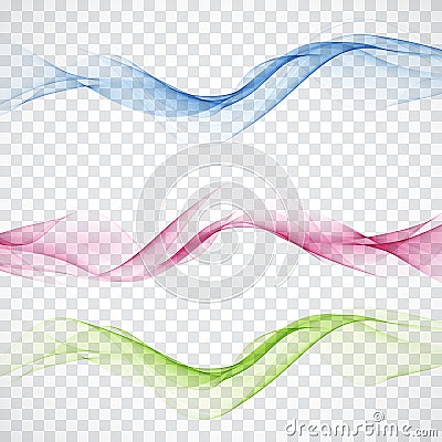 Set Abstract vector wave, blue, green, pink waved lines for design brochure, website, flyer Vector Illustration