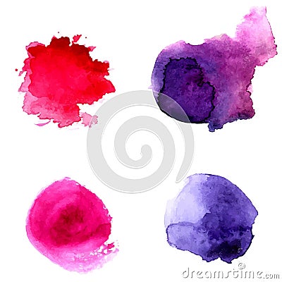 Set of abstract violet and pink watercolor circles. Vector backdrop for logo and text. Vector Illustration