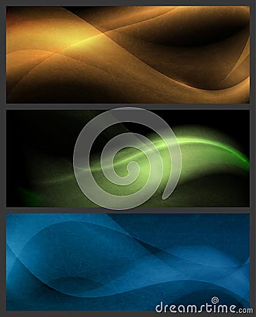 Set of abstract wave patterns on dark background Vector Illustration