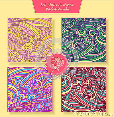 Set Abstract waves or circle hair background in different colors Stock Photo