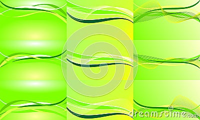 Set abstract waves on green background suitable for template or wallpaper. Vector Illustration