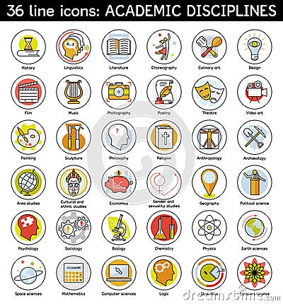 Set of academic disciplines icons Vector Illustration