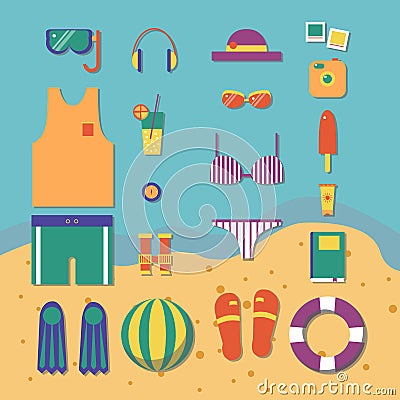 Pattern of accessories for summer trip Vector Illustration