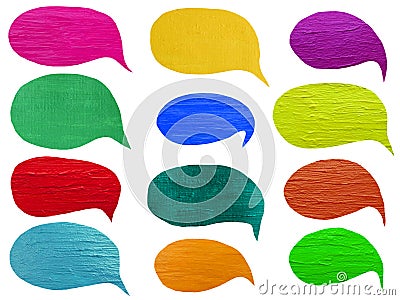 Set of acrylic colorful speech bubbles or conversation clouds Stock Photo