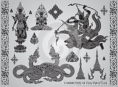 Set action characters,thai tradition style Vector Illustration