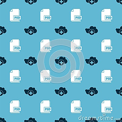 Set Add cloud and PSD file document on seamless pattern. Vector Vector Illustration