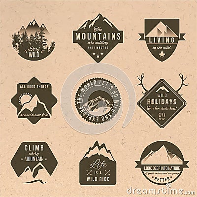 Set of adventure labels in vintage style Vector Illustration