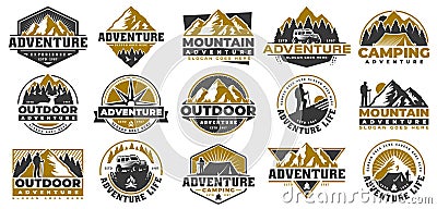 Set of Adventure and outdoor vintage logo template, badge or emblem style Vector Illustration