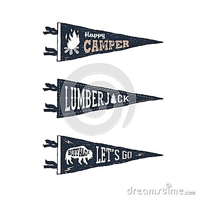 A set of adventure pennant flags. Vector Illustration