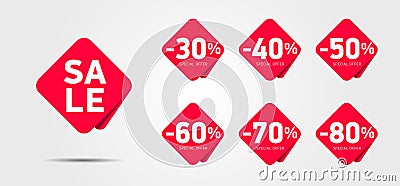 Set of advertising discount labels with percentage numbers for sale Vector Illustration