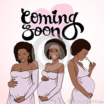 Set african-american pregnant woman Vector Illustration