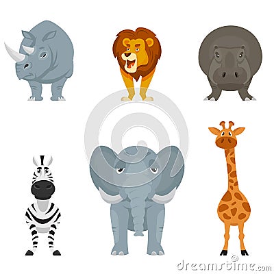 Set of african animals front view. Vector Illustration