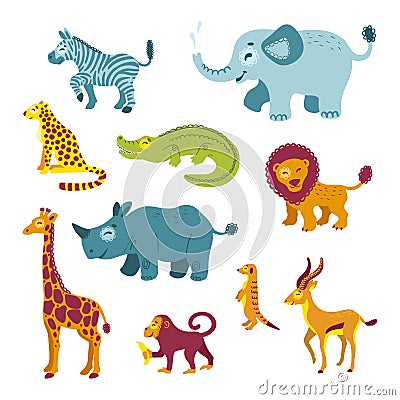 Set of African animals. Vector Illustration