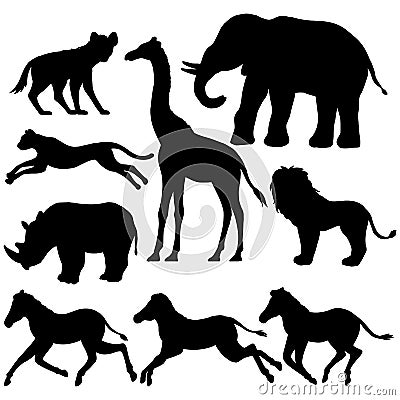Set of African animals silhouettes Vector Illustration