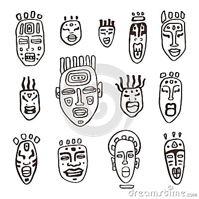 Set of African masks. Vector Illustration