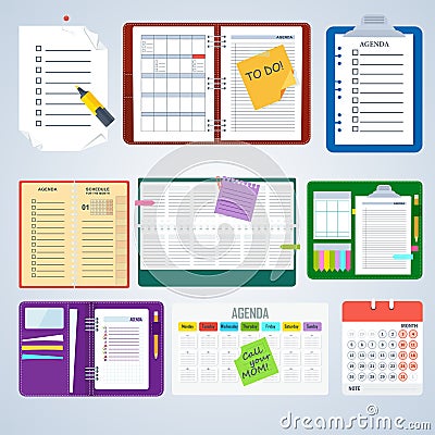 Set of agenda notebooks Vector Illustration