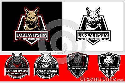 Set aggressive wolf cartoon vector logo template Vector Illustration