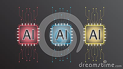 set of Ai artificial intelligence technology hitech business concept. open Ai with smart system, Vector Illustration