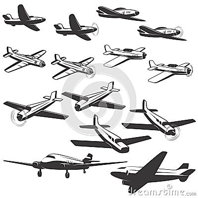 Set of aircraft icons isolated on white background. Design Vector Illustration