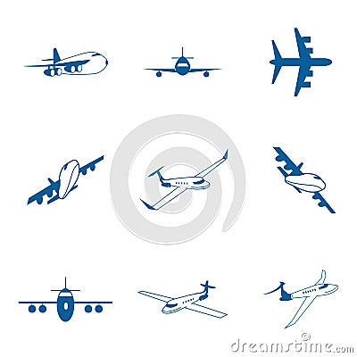 Set with aircraft icons. Vector Illustration