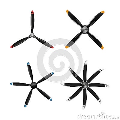 Set of aircraft in flat style. Airplane propellers on white background Vector Illustration