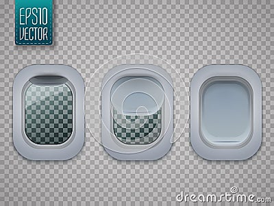Set of Aircraft windows. Plane portholes isolated on transparent background. Vector. Vector Illustration