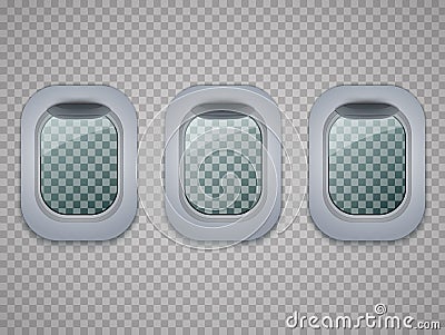 Set of Aircraft windows. Plane portholes on transparent background. Vector. Vector Illustration
