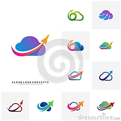 Set of Airplane Cloud Logo Design Concept Vector. Transportation Cloud Logo Template Vector Vector Illustration