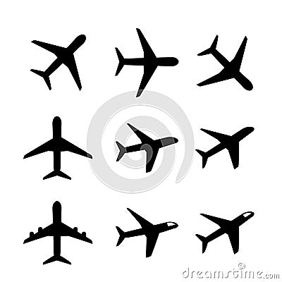 Set of airplane icon and symbol in silhouette Vector Illustration