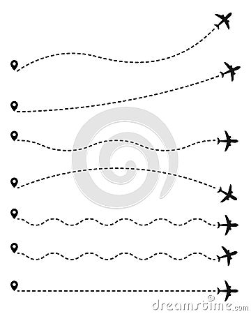 Set of airplane route dotted lines vector illustration Vector Illustration