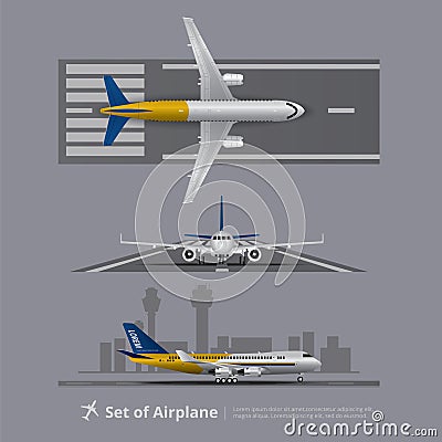 Set of Airplane on Runway Vector Illustration