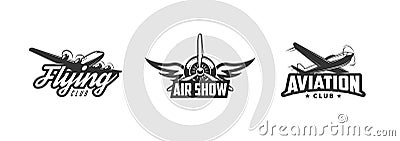Set of airplane show labels and elements Vector Illustration