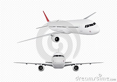 Set of airplanes isolated on transparent background. Vector realistic illustration Vector Illustration