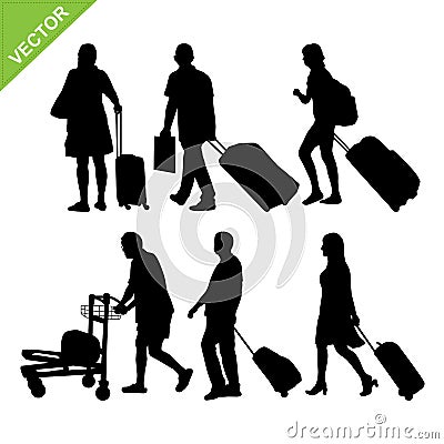 Airport passengers silhouette vector Vector Illustration