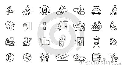 Set of airport public navigation. Vector line Icons. Editable Stroke. Vector line open paths illustration. Vector Illustration