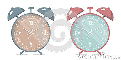 Set alarm clock. Cartoon style. Vector Illustration