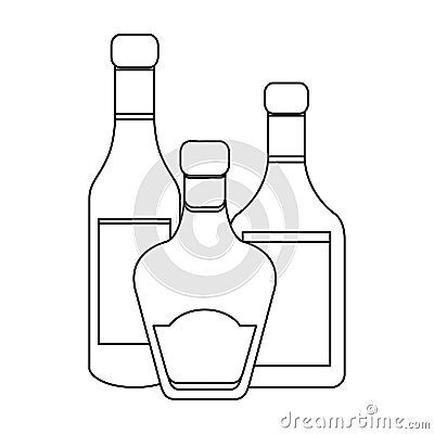 Set of alcohol drink bottles in black and white Vector Illustration
