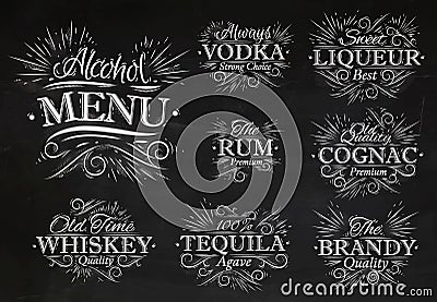 Set alcohol menu chalk Vector Illustration