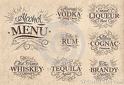 Set alcohol menu retro Vector Illustration