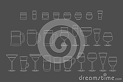 Set of Alcoholic drinks glasses Vector Illustration