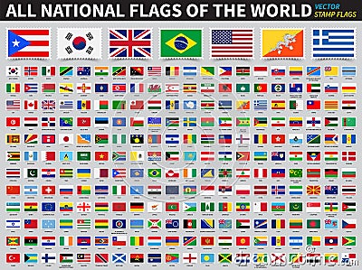 Set of all national flags of the world . Stamp flag design . Element vector Vector Illustration