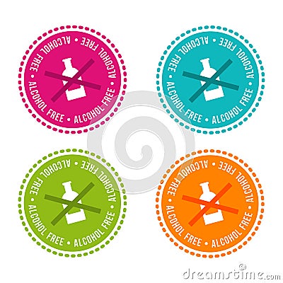 Set of Allergen free Badges. Alcohol free. Vector hand drawn Signs. Can be used for packaging Design. Vector Illustration