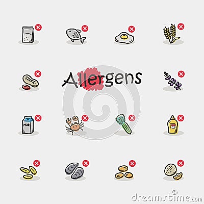 Set of allergens icons isolated on light background Stock Photo